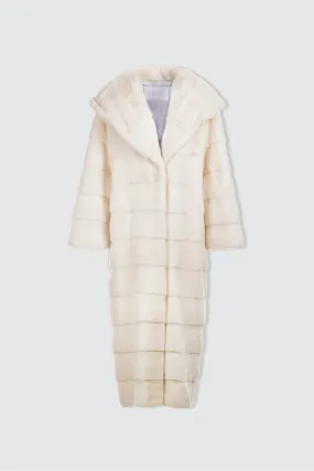 ---------Cappotto lungo in visone bianco con cappuccio--------