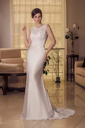 ---Romantic and sensual wedding dress made of silk satin with lace and beading applications--