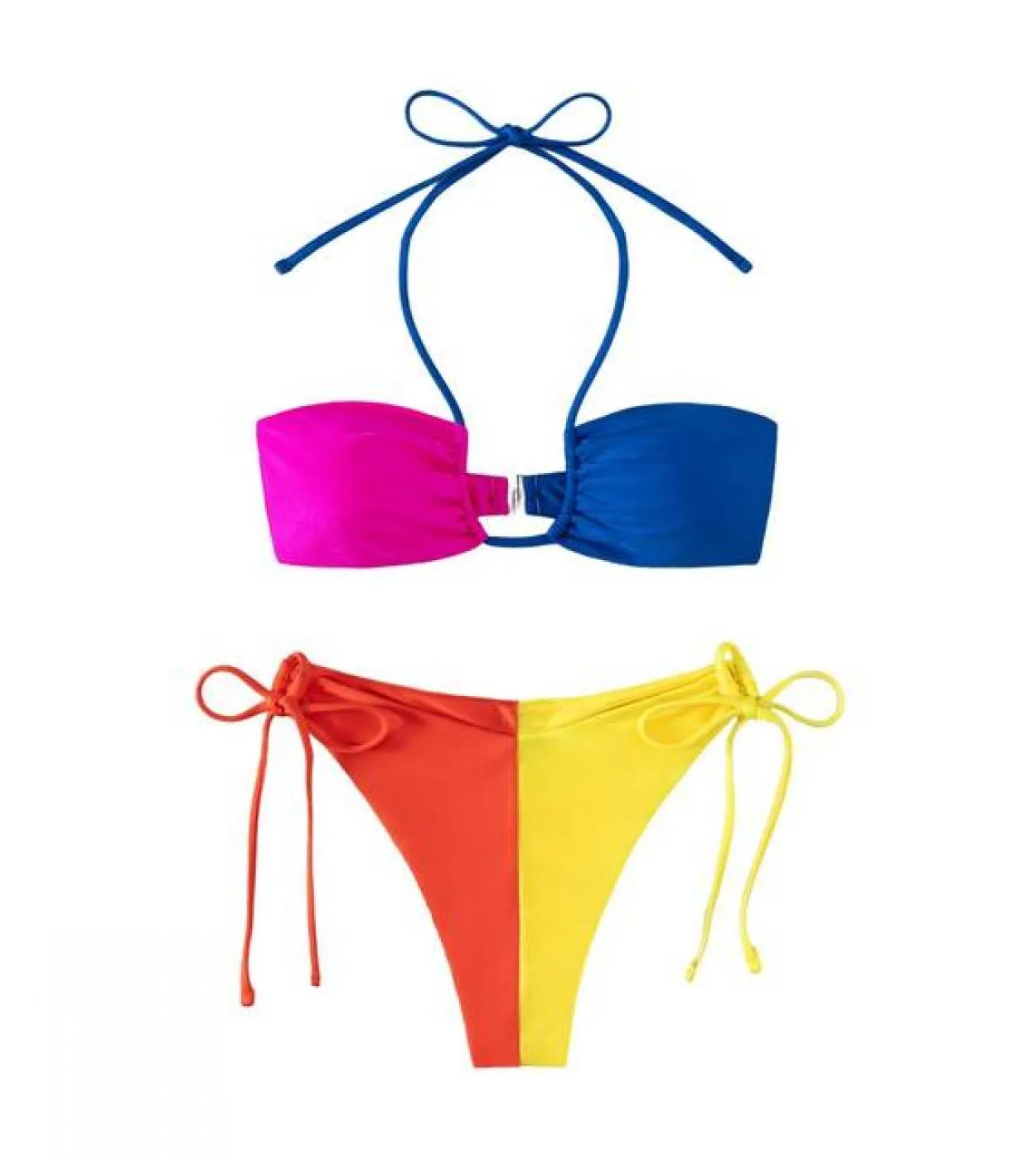 2023 Bikini a contrasto di colore Costume da bagno a due pezzi con impunture da donna Halter Bandage Costume da bagno da spiaggi