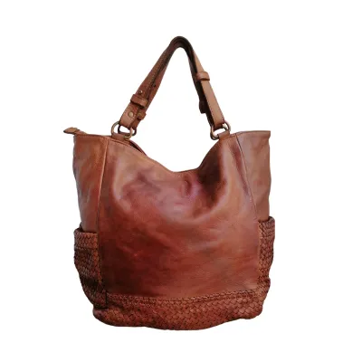 A Meta Prezzo! STOCK SS213 Borsa in Vera Pelle Intrecciata Sauvage Stile Vintage