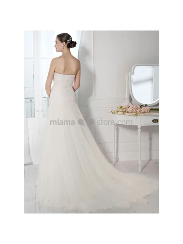 ASHLEY - A-line Strapless Chapel train Tulle Wedding dress