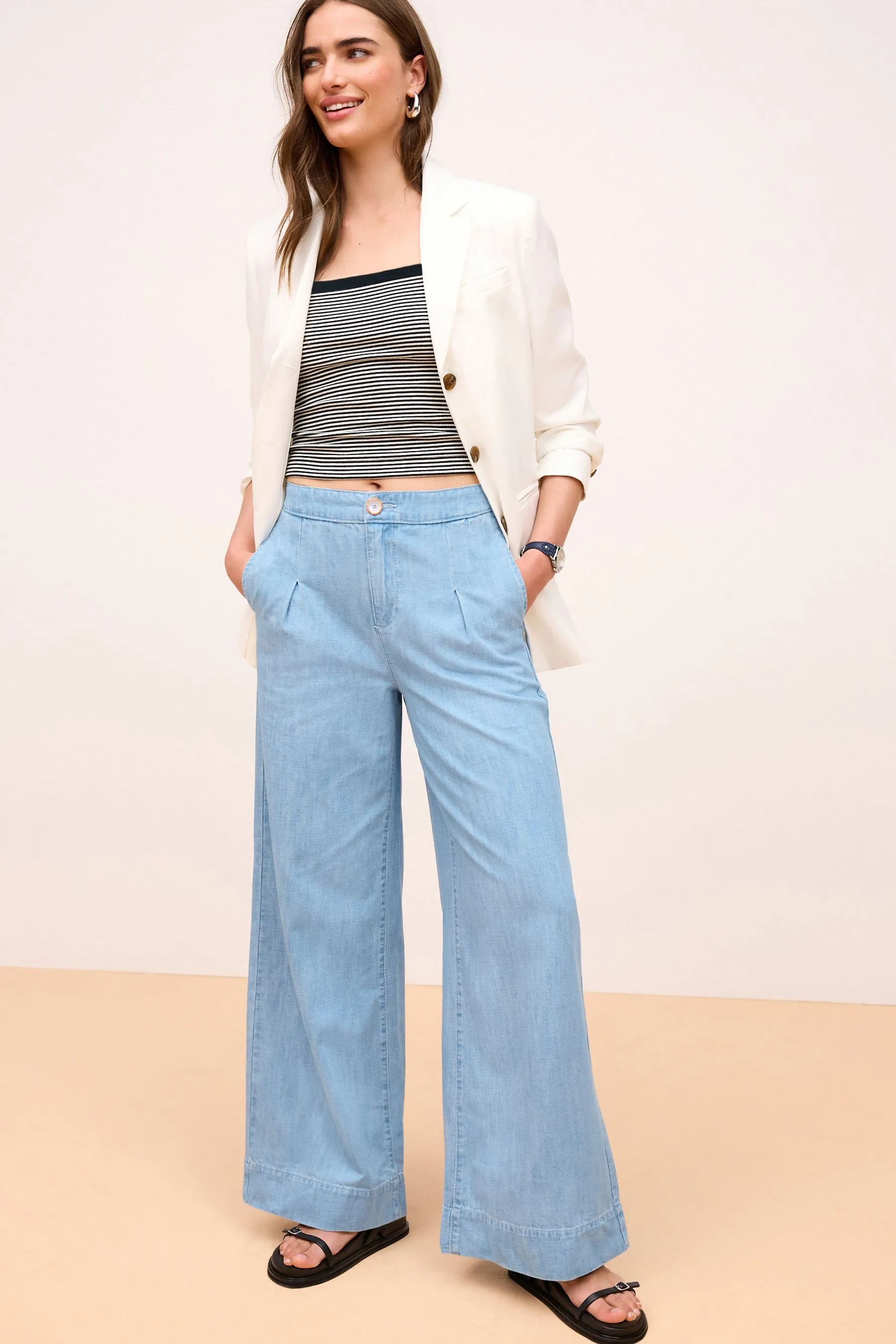 Blu  - Jeans a gamba larga Denim leggera