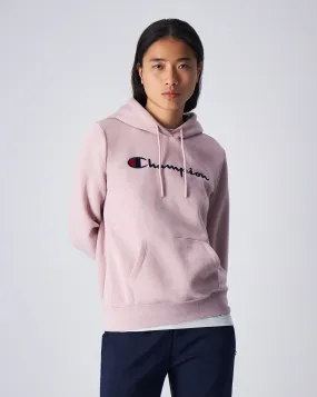 Champion Felpa Con Cappuccio in Fleece Misto Cotone Big Logo Rosa Donna