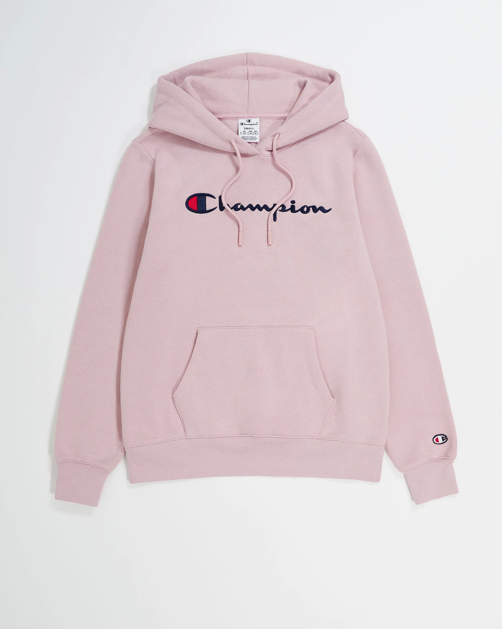 Champion Felpa Con Cappuccio in Fleece Misto Cotone Big Logo Rosa Donna