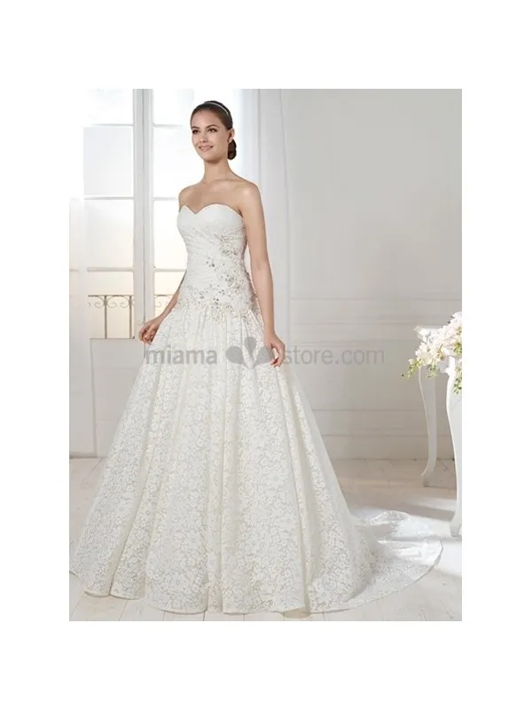 EMILY - A-line Sweetheart Chapel train Lace Wedding dress