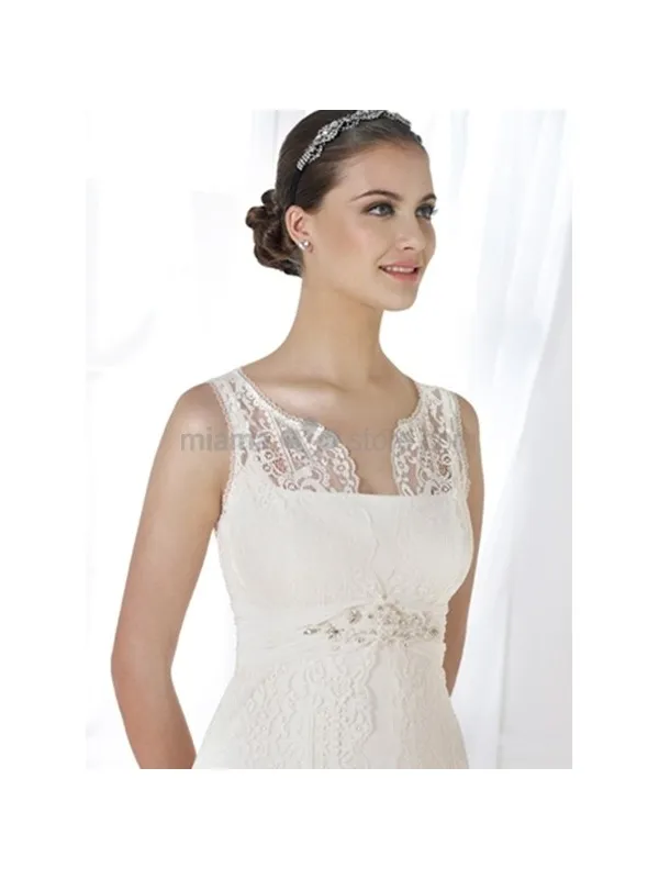 EMMA - Sheath Chapel train Lace Low round/Scooped neck Wedding dress