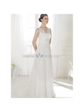 EMMA - Sheath Chapel train Lace Low round/Scooped neck Wedding dress