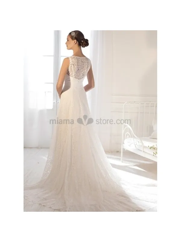 EMMA - Sheath Chapel train Lace Low round/Scooped neck Wedding dress