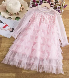 Little Girls New Floral Dress Embriodery Flower Ruffle Abiti casual a strati Ragazza Compleanno Festa di nozze Principessa Tulle