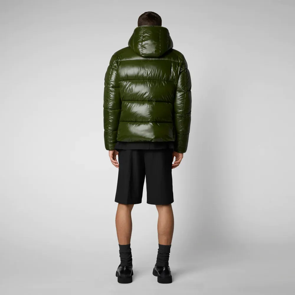 PIUMINO MAN'S ANIMAL FREE HOODED PUFFER JACKET EDGARD IN PINE GREEN Ref. D31280MLUCK1750023