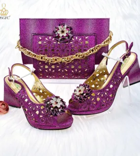 Qsgfc Più Nuovo Argento Moda Elegante Tacchi Alti Nigeria Popolare Ritaglio Design Scarpe Da Donna Africane E Set Di Borsa