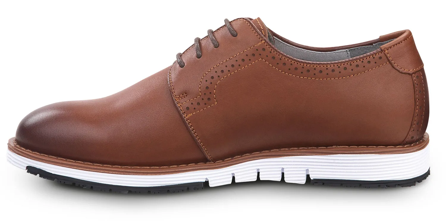 SR MAX  Beaufort, Men's, Brown/White, Dress Style, MaxTRAX Slip Resistant, Soft Toe Work Shoe