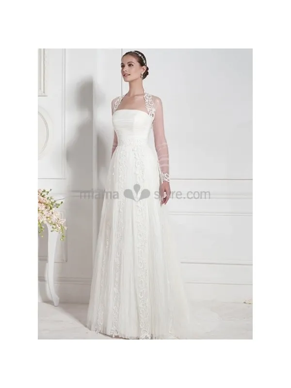 STEPHANIE - Strapless Empier waist Chapel train Lace Wedding dress