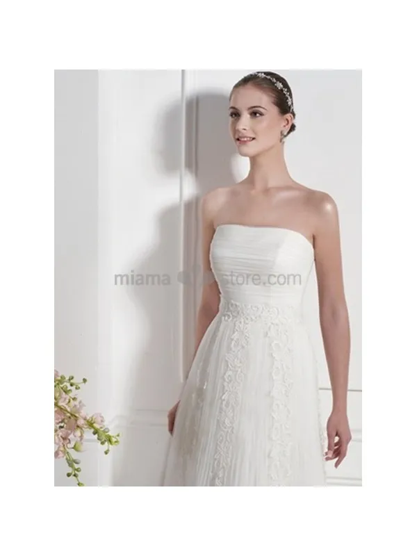 STEPHANIE - Strapless Empier waist Chapel train Lace Wedding dress