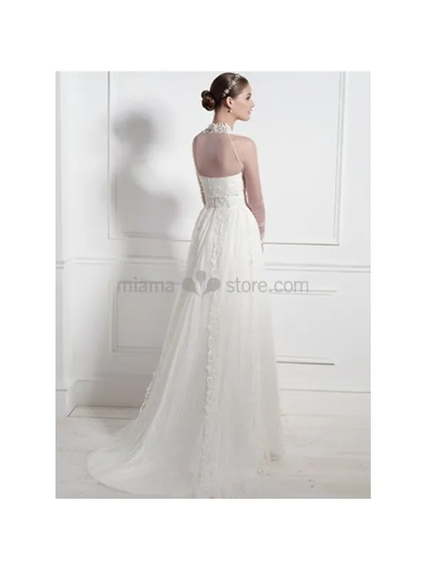 STEPHANIE - Strapless Empier waist Chapel train Lace Wedding dress