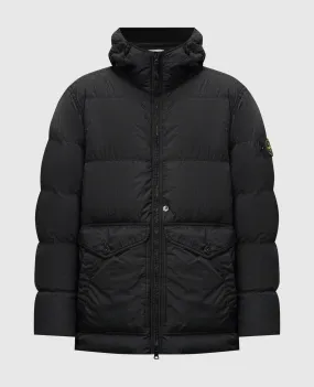 Stone Island Piumino nero con patch logo removibile 811540723