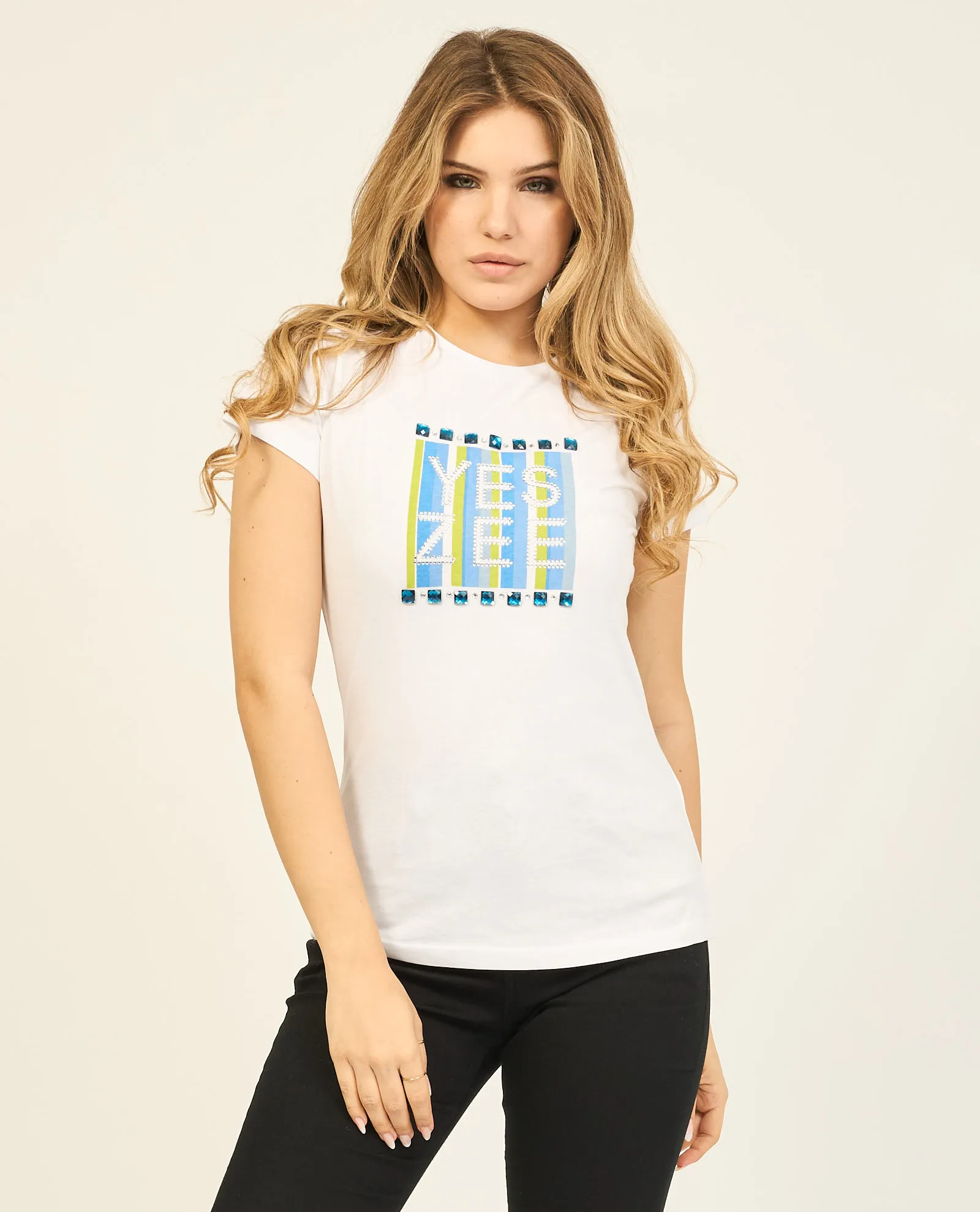 T-shirt donna Yes Zee con logo e applicazioni