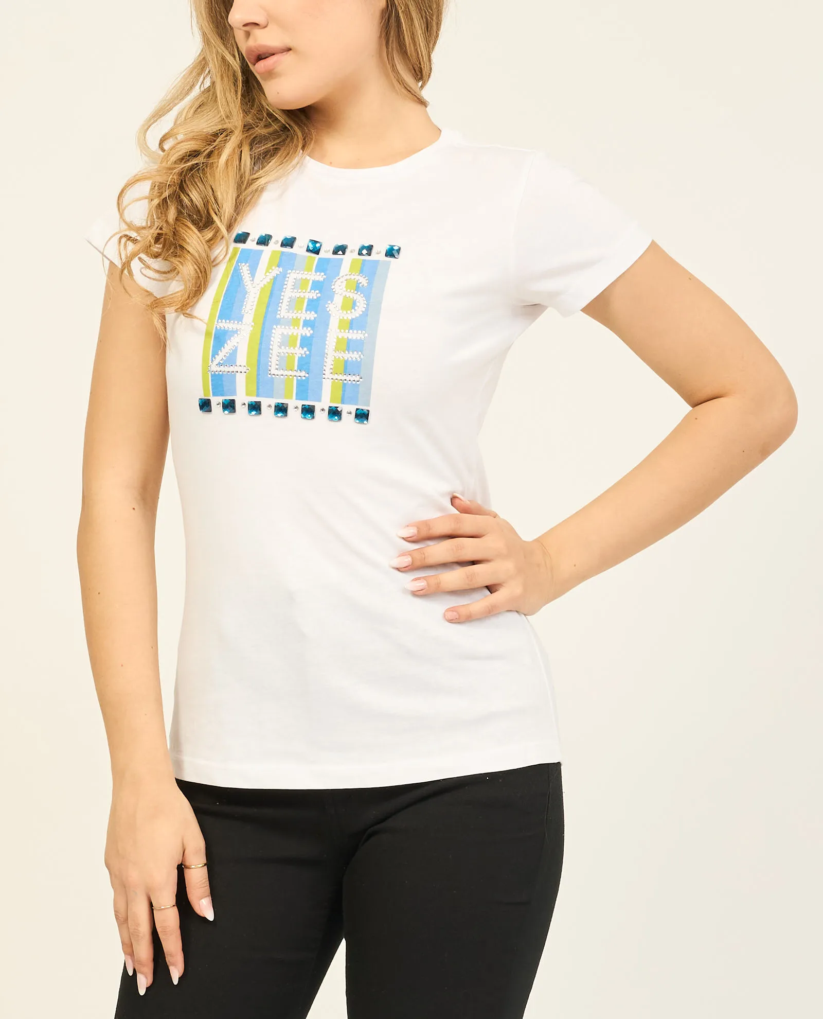 T-shirt donna Yes Zee con logo e applicazioni