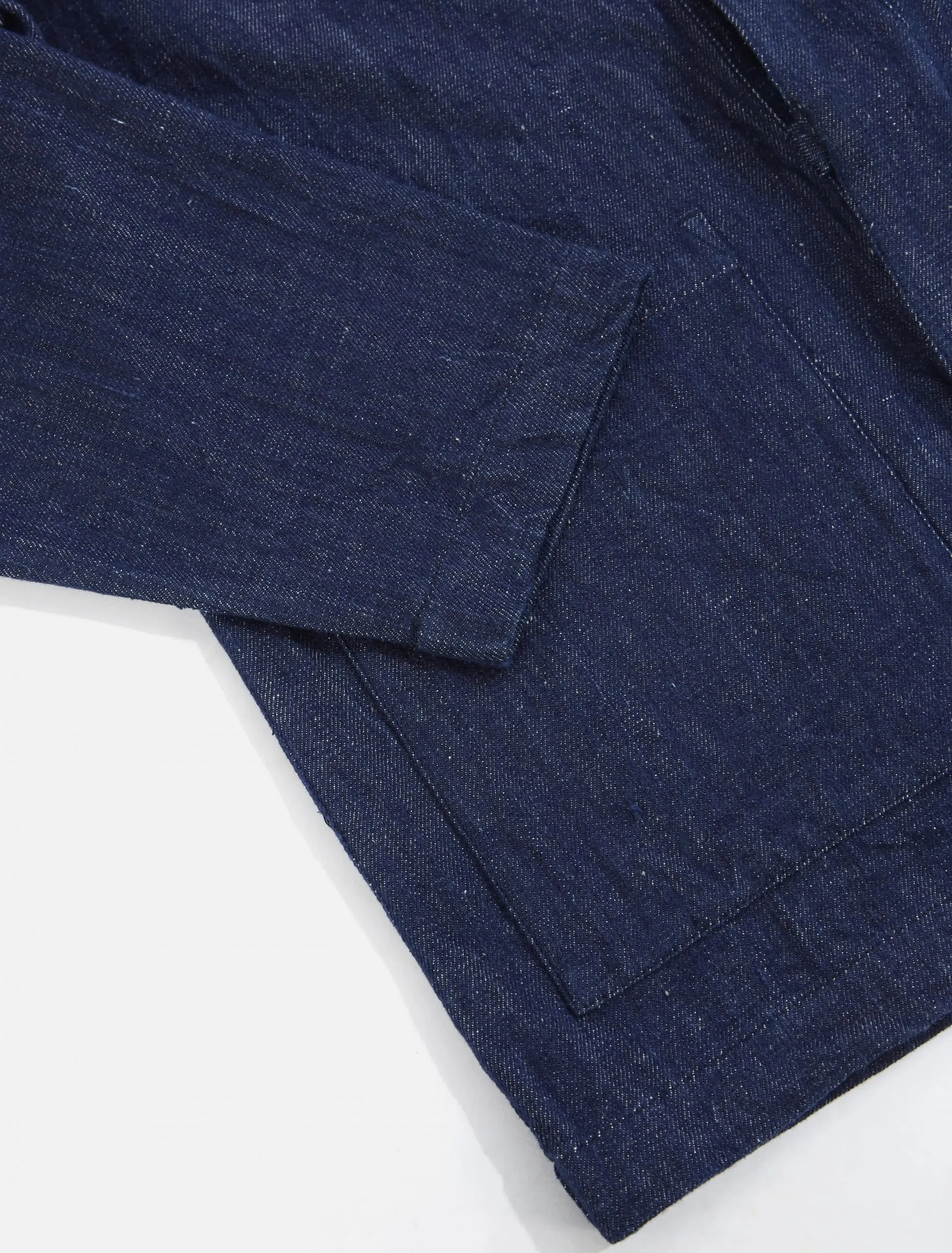 Universal Works Tie Front Jacket in Indigo Handloom Denim