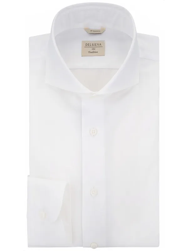 White twill shirt with english cutaway collar